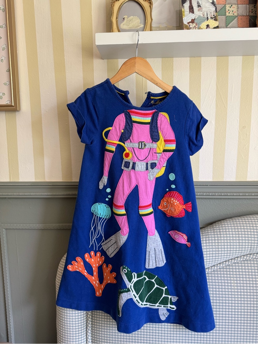 Mini Boden Navy Blue Kids Diver Appliqué Dress
